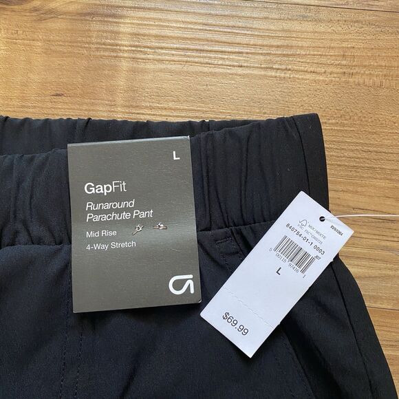 NWT GapFit Women’s L Black Runaround Parachute Cargo Pull-On Baggy Pants Stretch - Picture 13 of 16